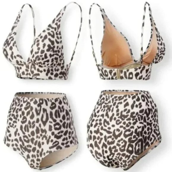 Aaron & Amber BIKINI Animal Print Retro DEEP PLUGE LEOPARD Gold Set NWT - Picture 2 of 11